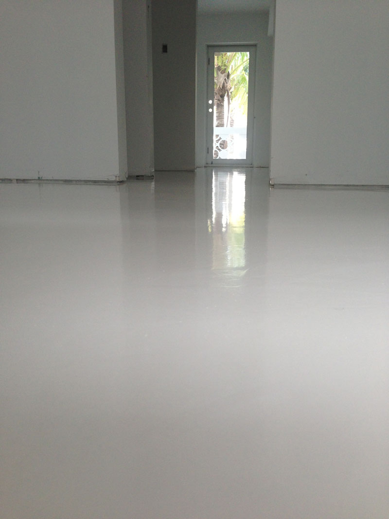 polished white concrete floor